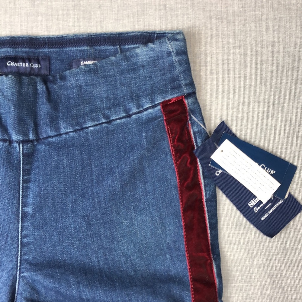 2P 4P Charter Club Velvet Trim Slim Leg Jeans Petite - Picture 3 of 7
